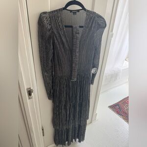 Sabina Musayev Metallic Silver Long Sleeve Dress